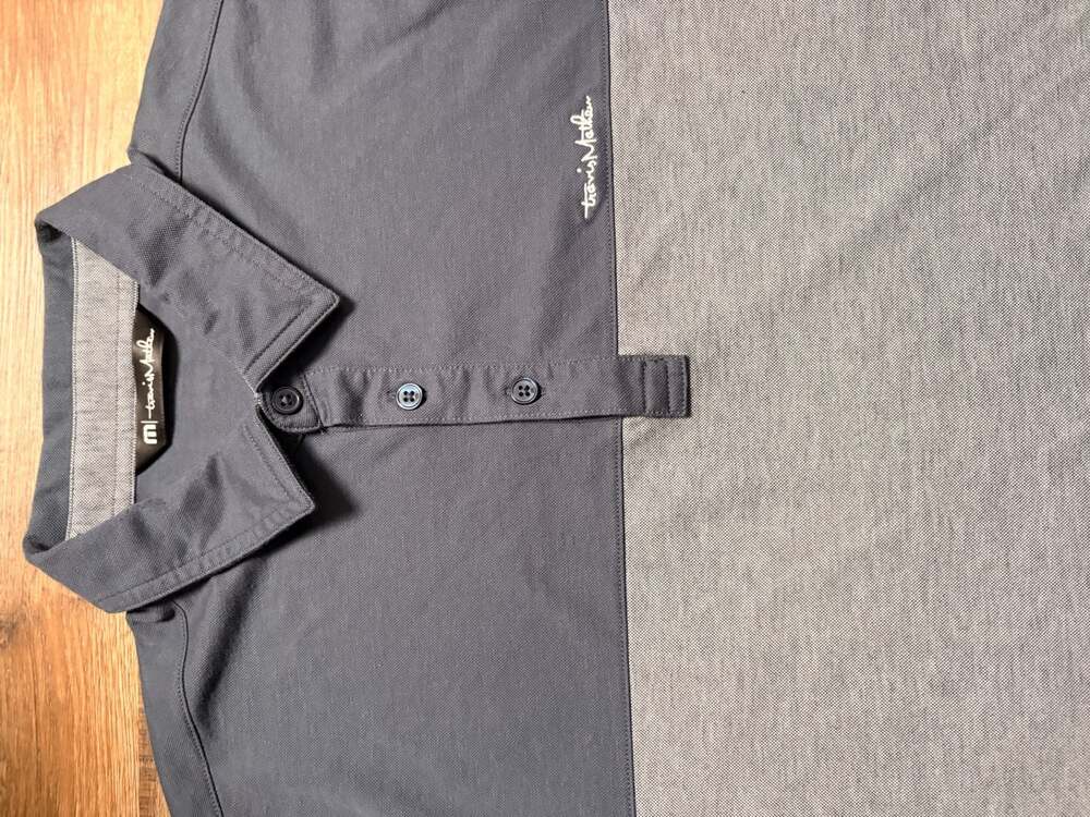 TravisMathew Mens Medium Blue Gray Pima Cotton Colorblock Golf Polo Shirt - Picture 6 of 11